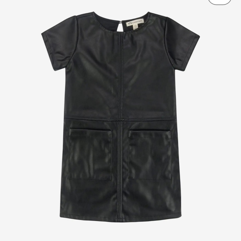 Black Faux Leather Girls Dress